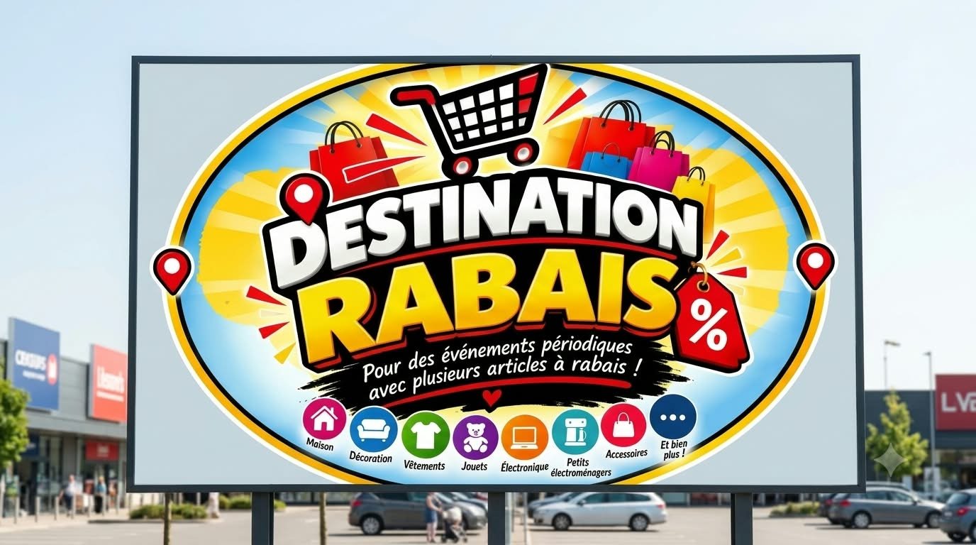Panneau Destination Rabais annonçant les événements de vente